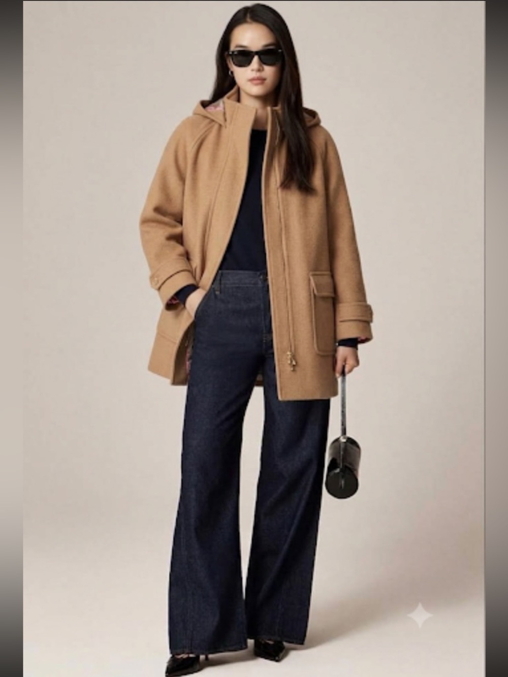 J.Crew Hooded Wool-Cashmere Blend Coat in Classic Camel/Tan. Size M